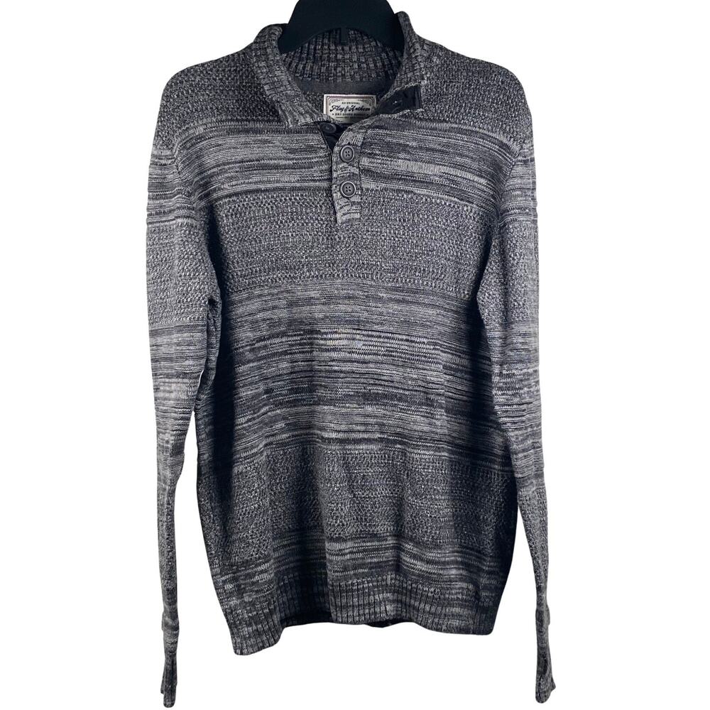 Flag & Anthem Pullover Sweater Mens Size S Knit Button Up Charcoal Gray NWT